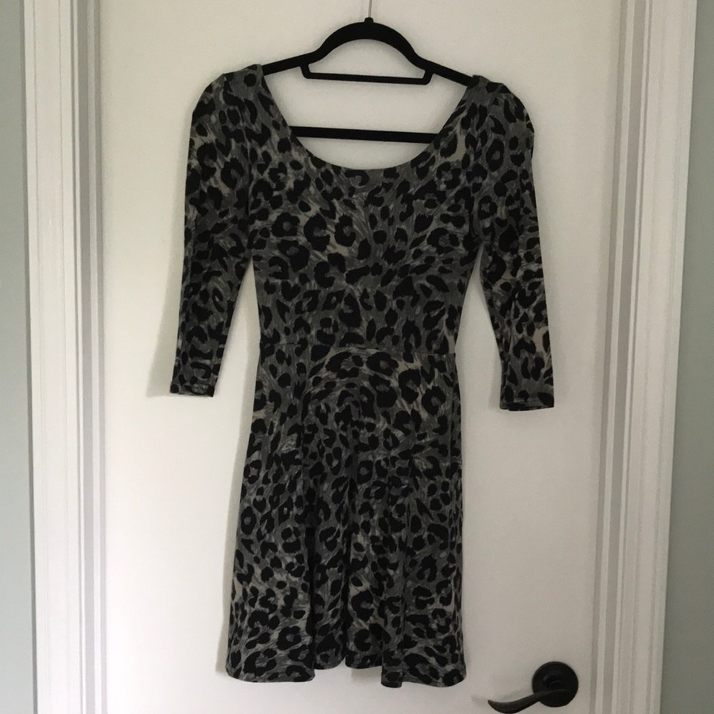 Black & gray leopard print fit & flare dress